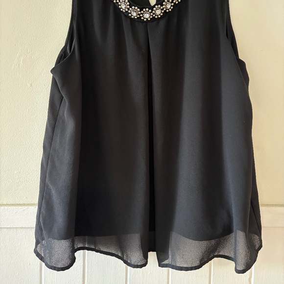 Ladies Monteau Medium black sleeveless blouse rhinestone details whimsigoth glam - Picture 2 of 8